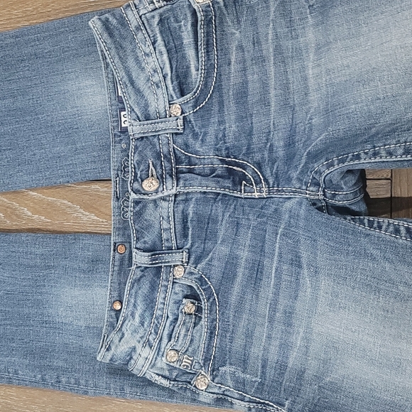 Miss Me Blue Straight Leg Jeans with Silver Embellishments - Picture 5 of 16